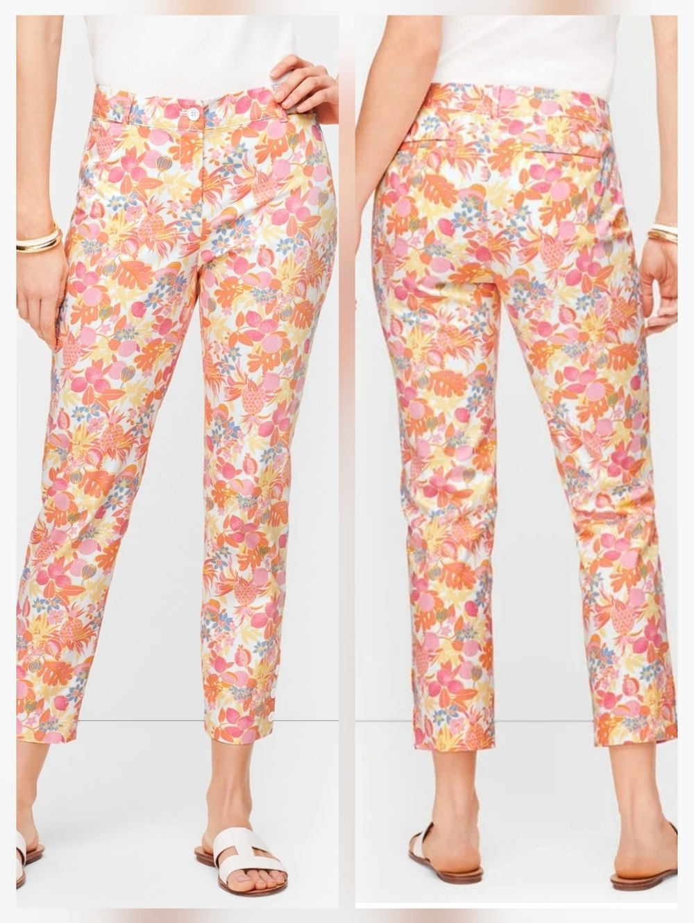 Talbots Perfect Crop Pants Fruit Flowers Cotton Stretch Chino